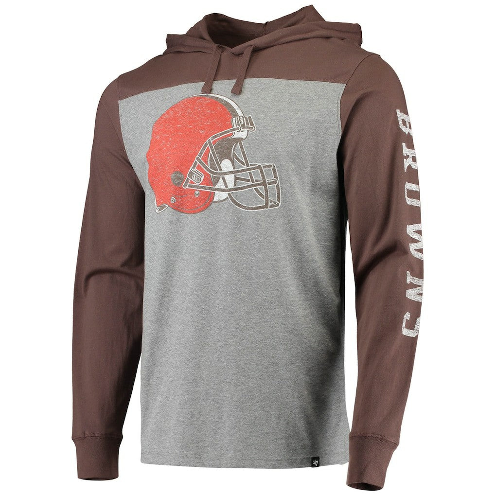 Cleveland Browns '47 Franklin Wooster Long Sleeve Hoodie T-Shirt - Heathered Gray/Brown Hoodies