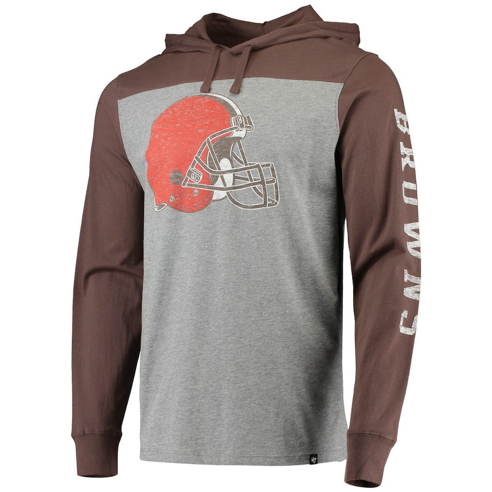 Cleveland Browns '47 Franklin Wooster Long Sleeve Hoodie T-Shirt - Heathered Gray/Brown Hoodies