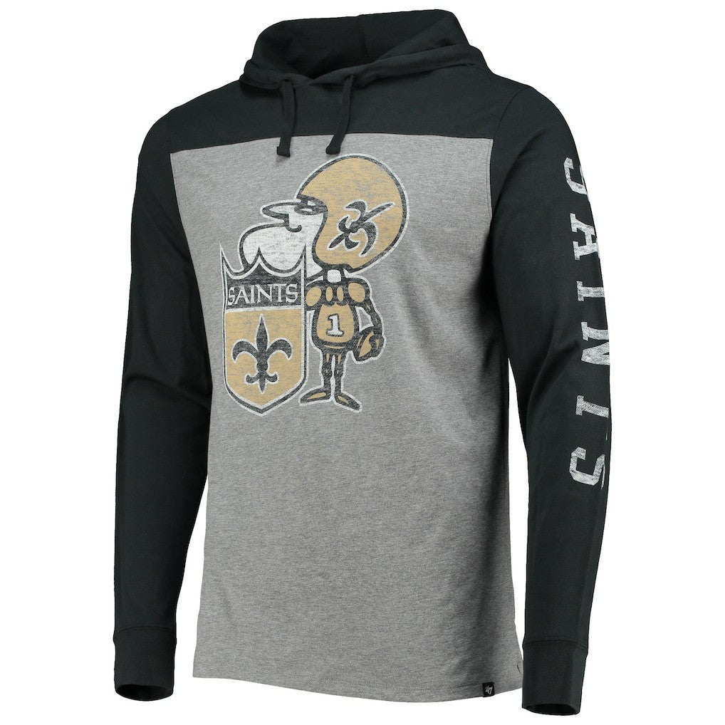 New Orleans Saints '47 Franklin Wooster Throwback Long Sleeve Hoodie T-Shirt - Heathered Gray Hoodies