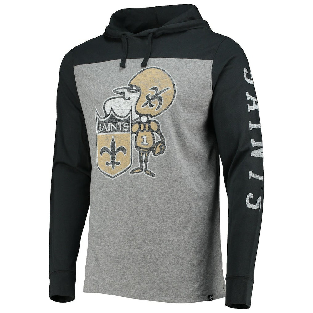 New Orleans Saints '47 Franklin Wooster Throwback Long Sleeve Hoodie T-Shirt - Heathered Gray Hoodies