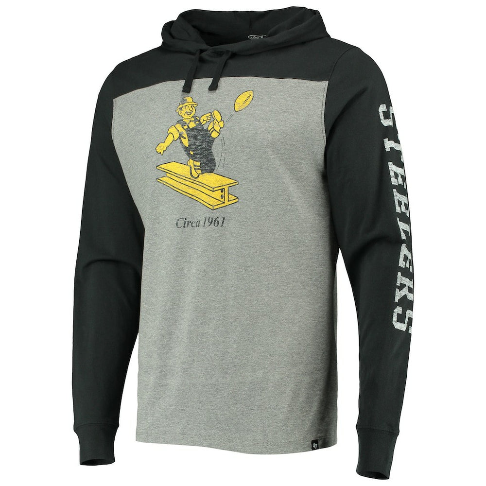 Pittsburgh Steelers '47 Franklin Wooster Throwback Long Sleeve Hoodie T-Shirt - Heathered Gray Hoodies