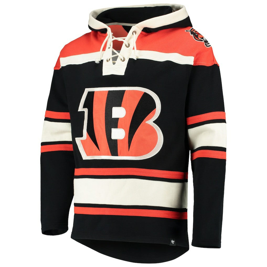 Cincinnati Bengals '47 Lacer V-Neck Pullover Hoodie - Black Hoodies