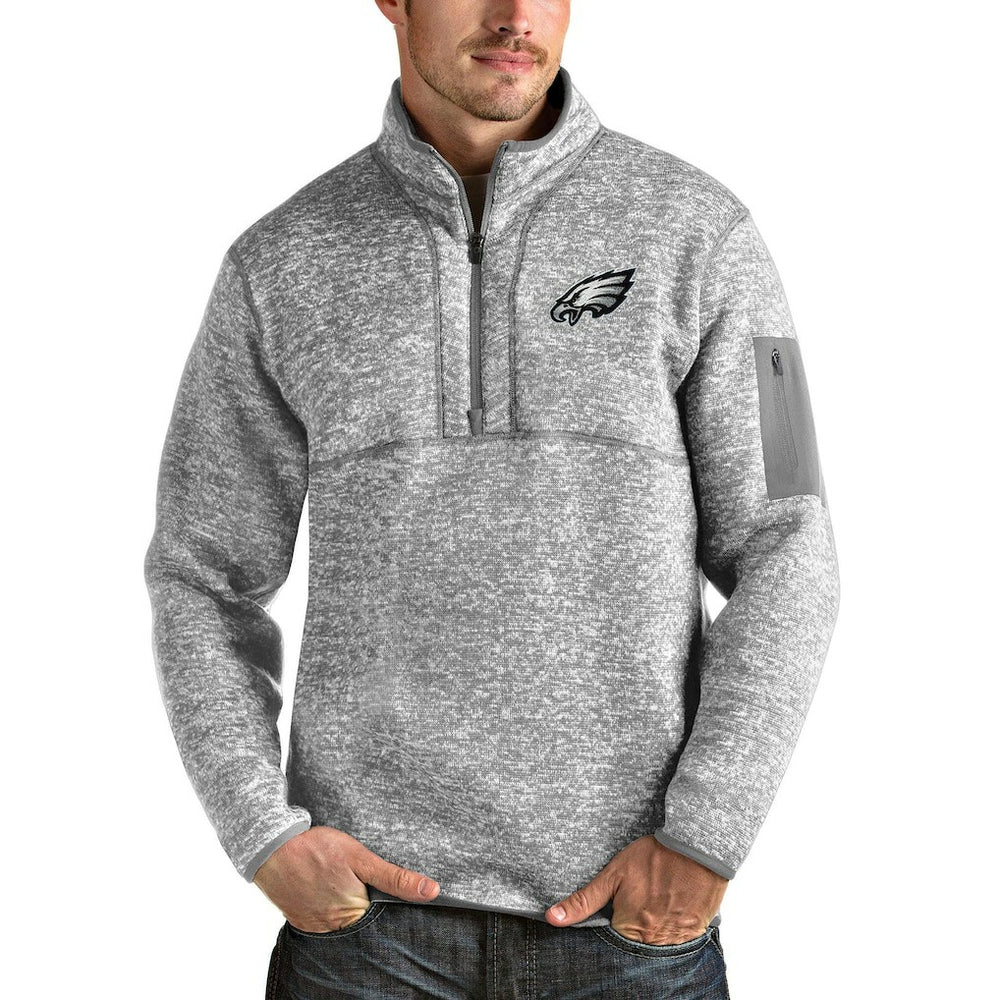 Philadelphia Eagles Antigua Team Logo Fortune Quarter-Zip Pullover Jacket - Heather Gray Pullover