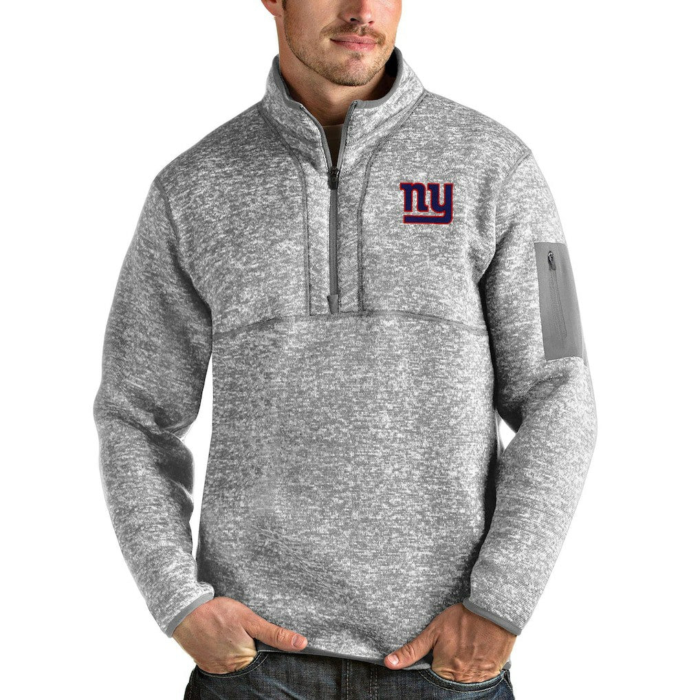 New York Giants Antigua Team Logo Fortune Quarter-Zip Pullover Jacket - Heather Gray Pullover