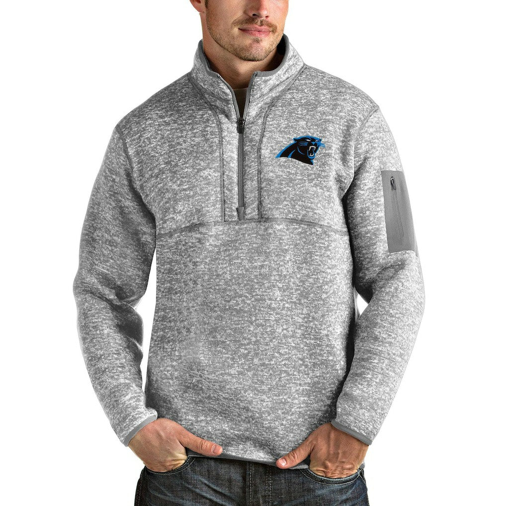 Carolina Panthers Antigua Team Logo Fortune Quarter-Zip Pullover Jacket - Heather Gray Pullover