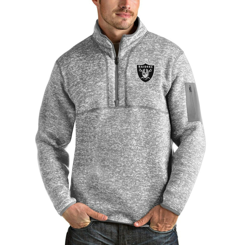 Las Vegas Raiders Antigua Team Logo Fortune Quarter-Zip Pullover Jacket - Heather Gray Pullover