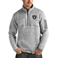 Las Vegas Raiders Antigua Team Logo Fortune Quarter-Zip Pullover Jacket - Heather Gray Pullover