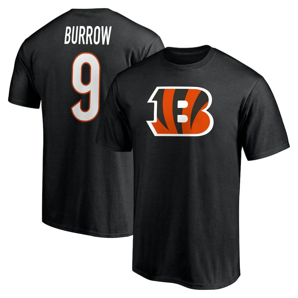 Joe Burrow Cincinnati Bengals Player Icon Name & Number T-Shirt - Black T-shirts