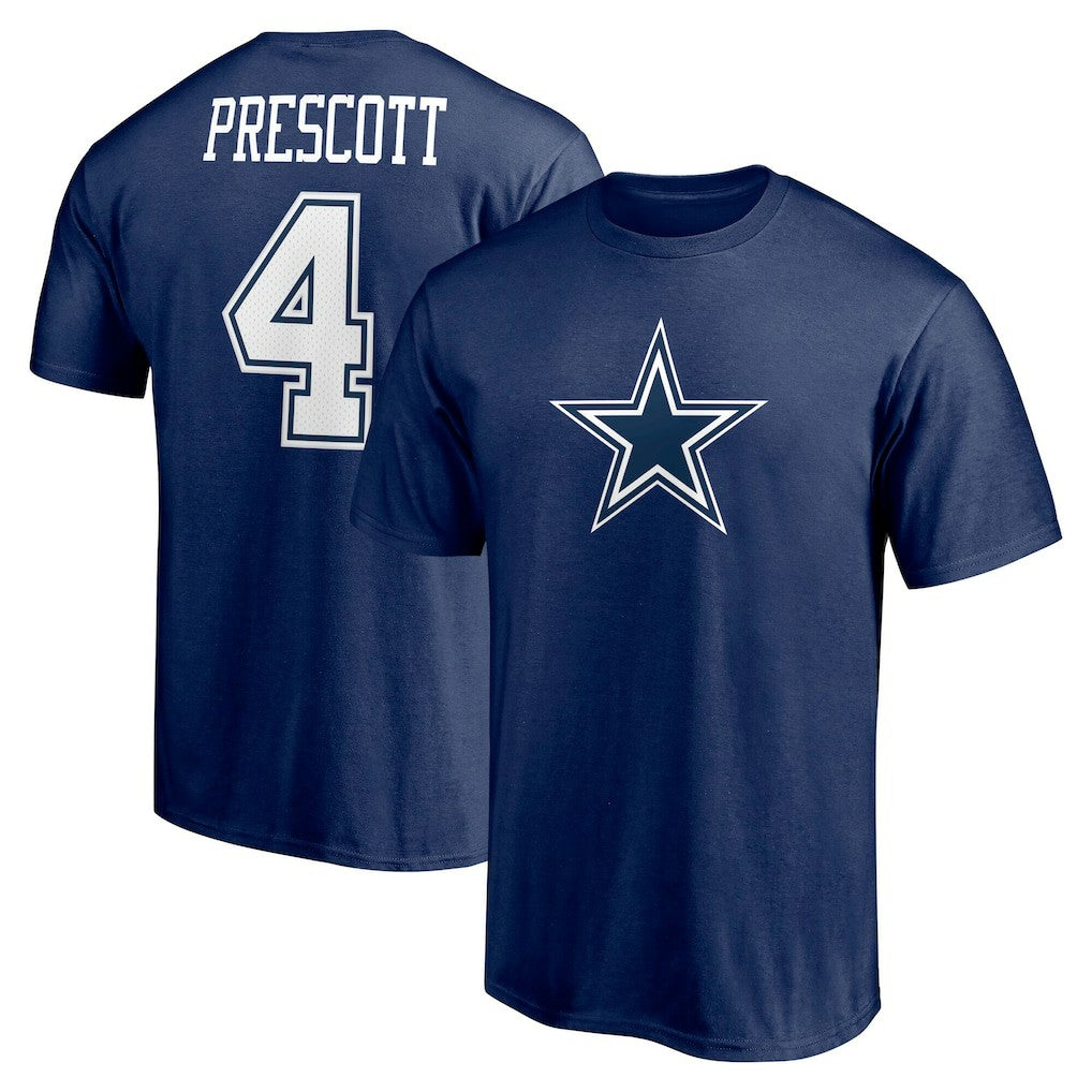 Dak Prescott Dallas Cowboys Player Icon Name & Number T-Shirt - Navy T-shirts