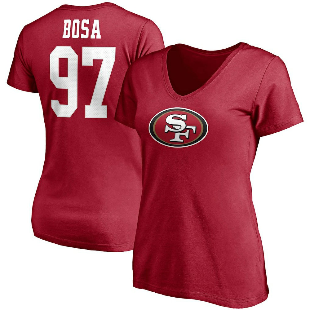 Nick Bosa San Francisco 49ers Women's Player Icon Name & Number V-Neck T-Shirt - Scarlet T-shirts