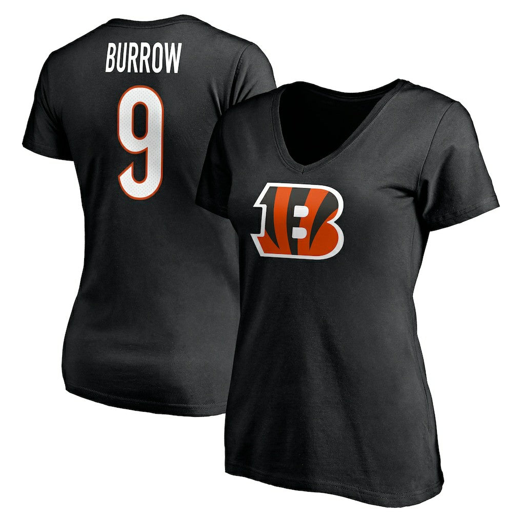 Joe Burrow Cincinnati Bengals Women's Player Icon Name & Number V-Neck T-Shirt - Black T-shirts