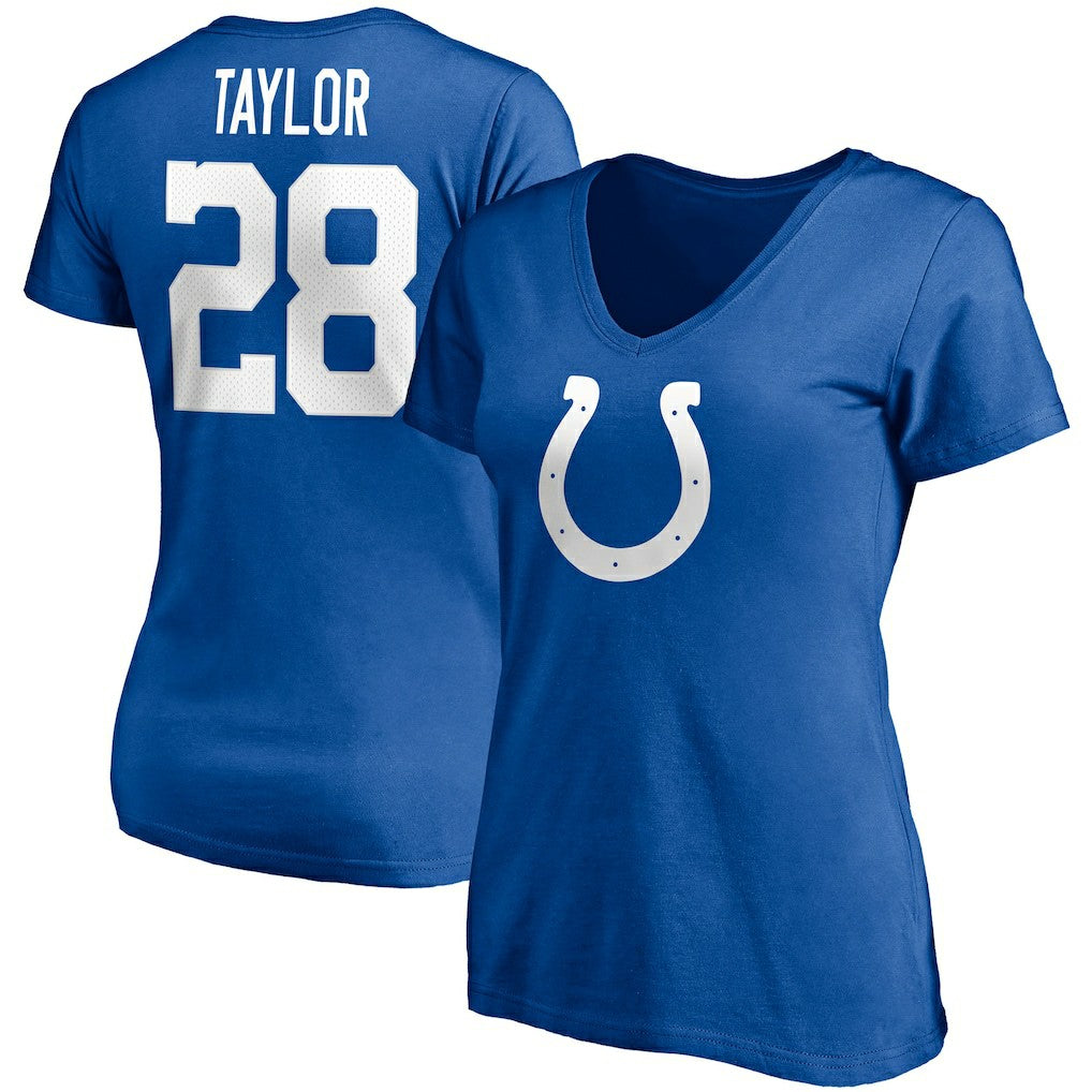 Jonathan Taylor Indianapolis Colts Women's Player Icon Name & Number V-Neck T-Shirt - Royal T-shirts