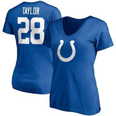 Jonathan Taylor Indianapolis Colts Women's Player Icon Name & Number V-Neck T-Shirt - Royal T-shirts
