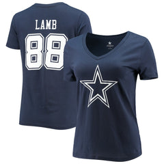 CeeDee Lamb Dallas Cowboys Women's Player Icon Name & Number V-Neck T-Shirt - Navy T-shirts