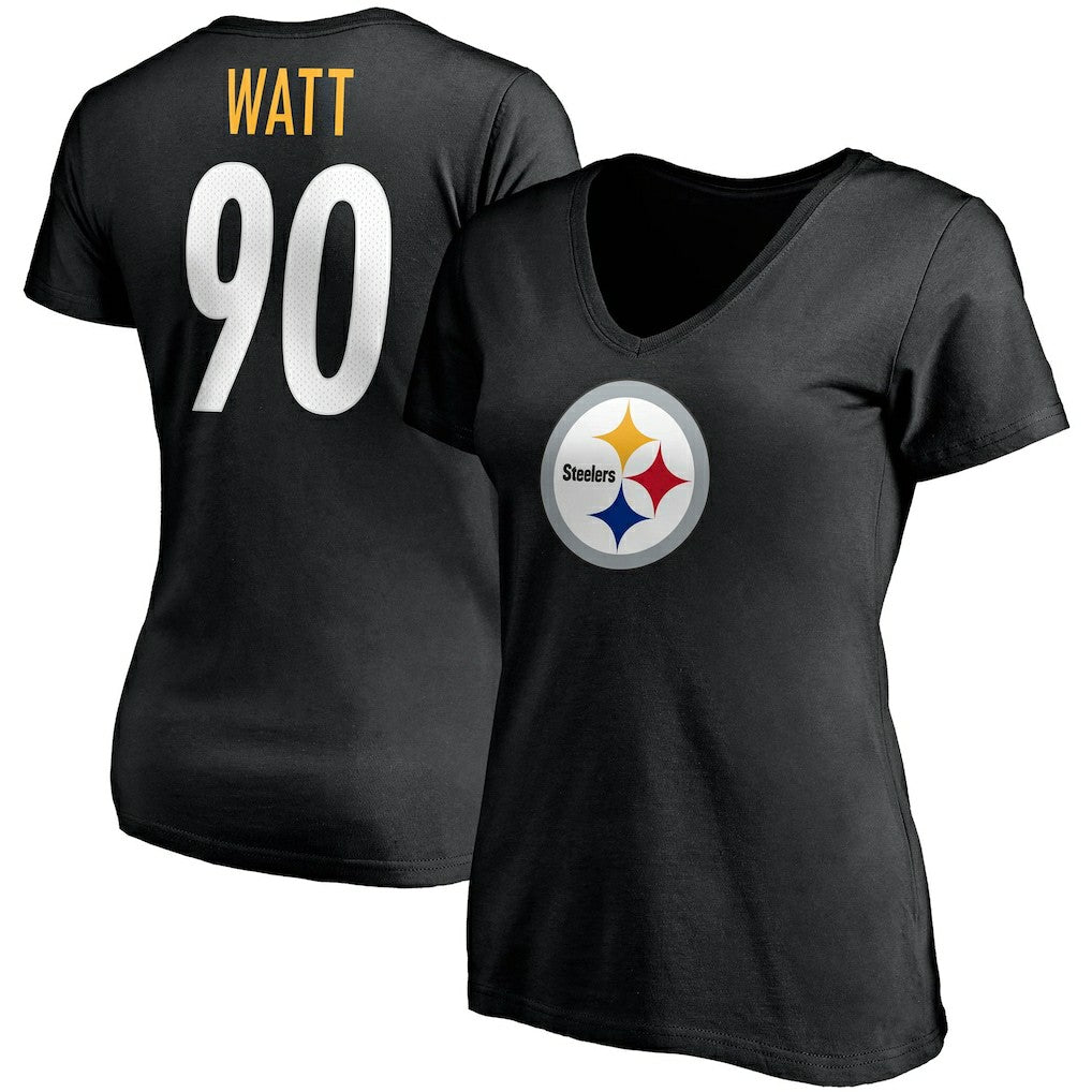 T.J. Watt Pittsburgh Steelers Women's Player Icon Name & Number V-Neck T-Shirt - Black T-shirts