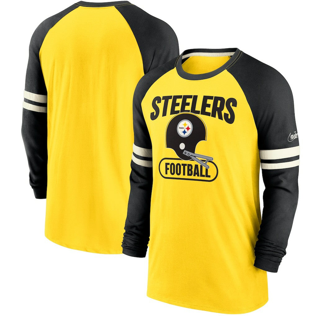 Pittsburgh Steelers Throwback Raglan Long Sleeve T-Shirt - Gold/Black T-shirts