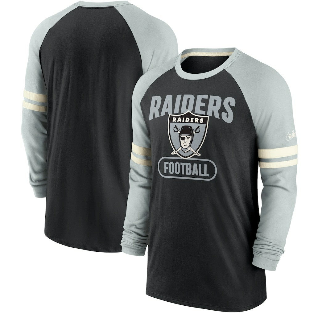 Las Vegas Raiders Throwback Raglan Long Sleeve T-Shirt - Black/Silver T-shirts