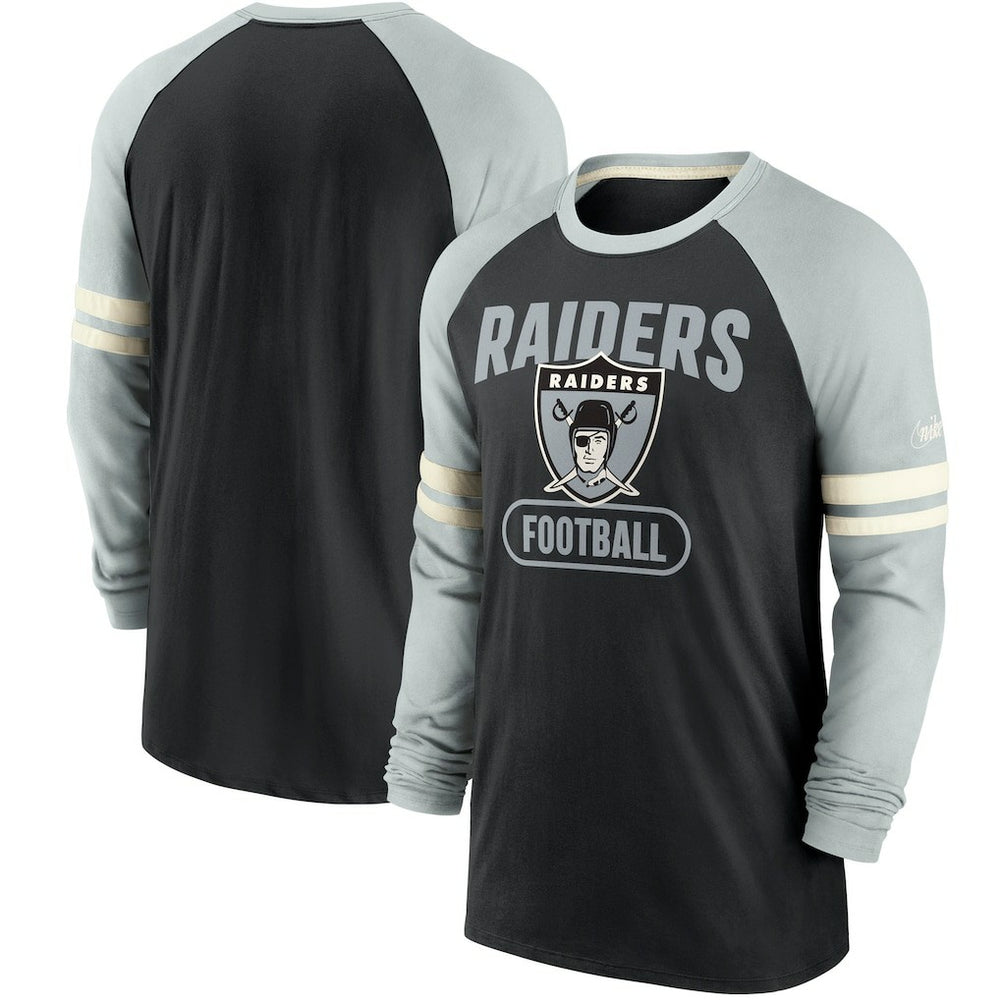 Las Vegas Raiders Throwback Raglan Long Sleeve T-Shirt - Black/Silver T-shirts