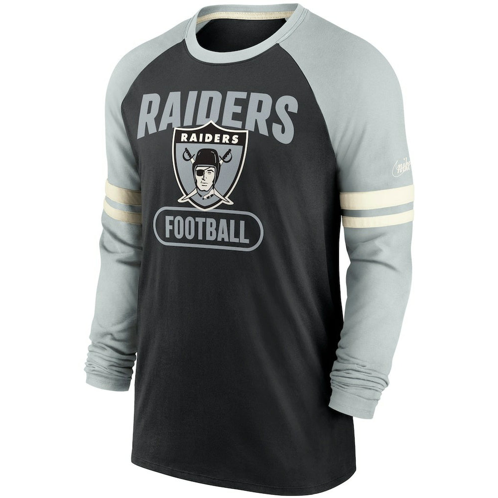 Las Vegas Raiders Throwback Raglan Long Sleeve T-Shirt - Black/Silver T-shirts