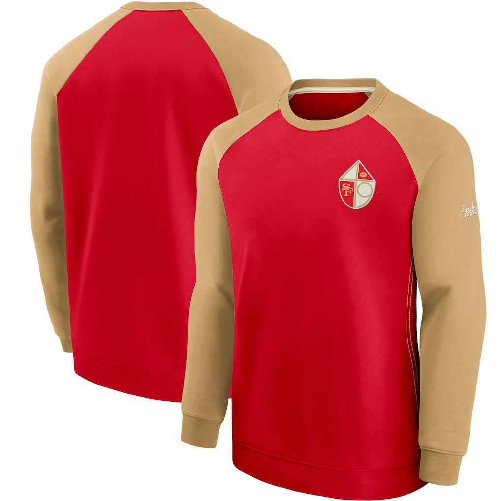 San Francisco 49ers Historic Raglan Crew Performance Sweater - Scarlet/Gold