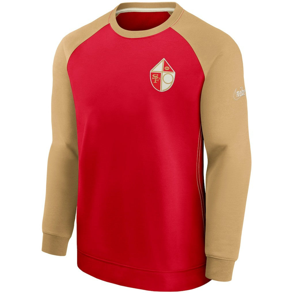 San Francisco 49ers Historic Raglan Crew Performance Sweater - Scarlet/Gold