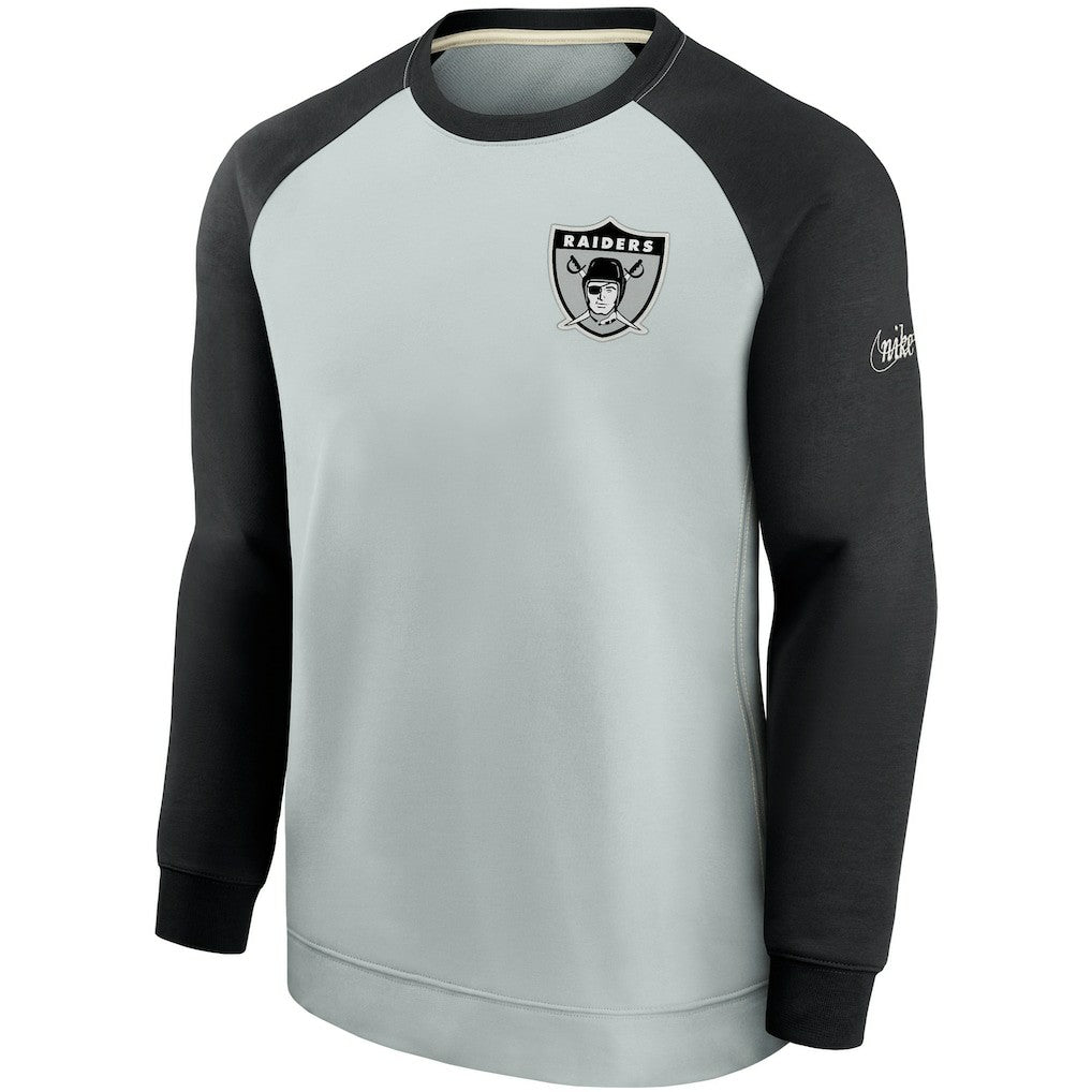 Las Vegas Raiders Historic Raglan Crew Performance Sweater - Silver/Black