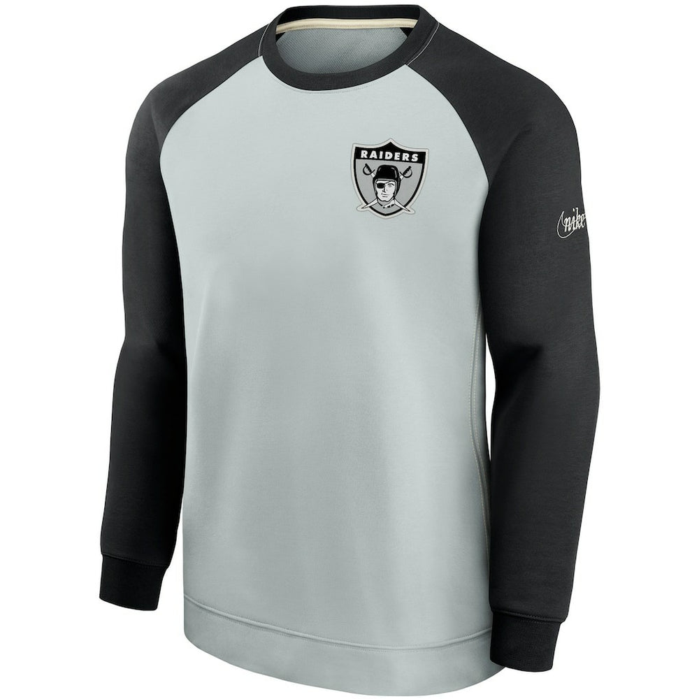 Las Vegas Raiders Historic Raglan Crew Performance Sweater - Silver/Black