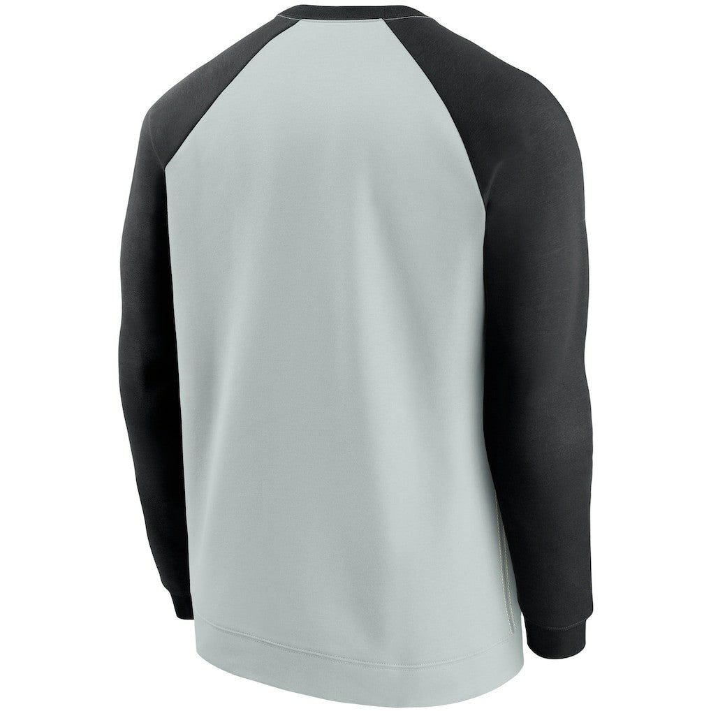Las Vegas Raiders Historic Raglan Crew Performance Sweater - Silver/Black