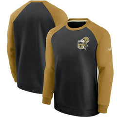 New Orleans Saints Historic Raglan Performance Pullover Sweater - Black/Gold Pullover