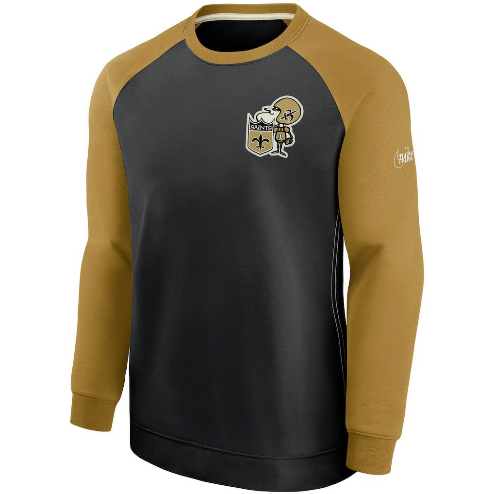 New Orleans Saints Historic Raglan Performance Pullover Sweater - Black/Gold Pullover