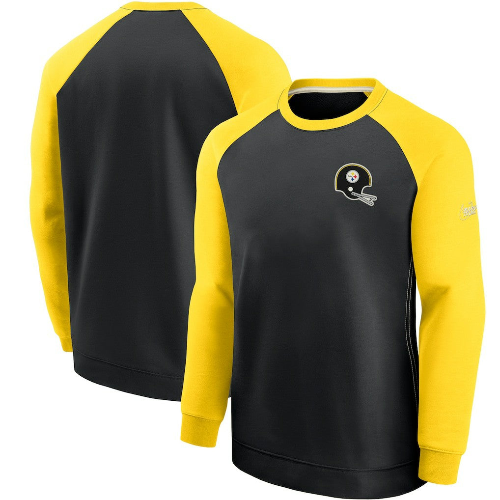 Pittsburgh Steelers Historic Raglan Crew Performance Sweater - Black/Gold