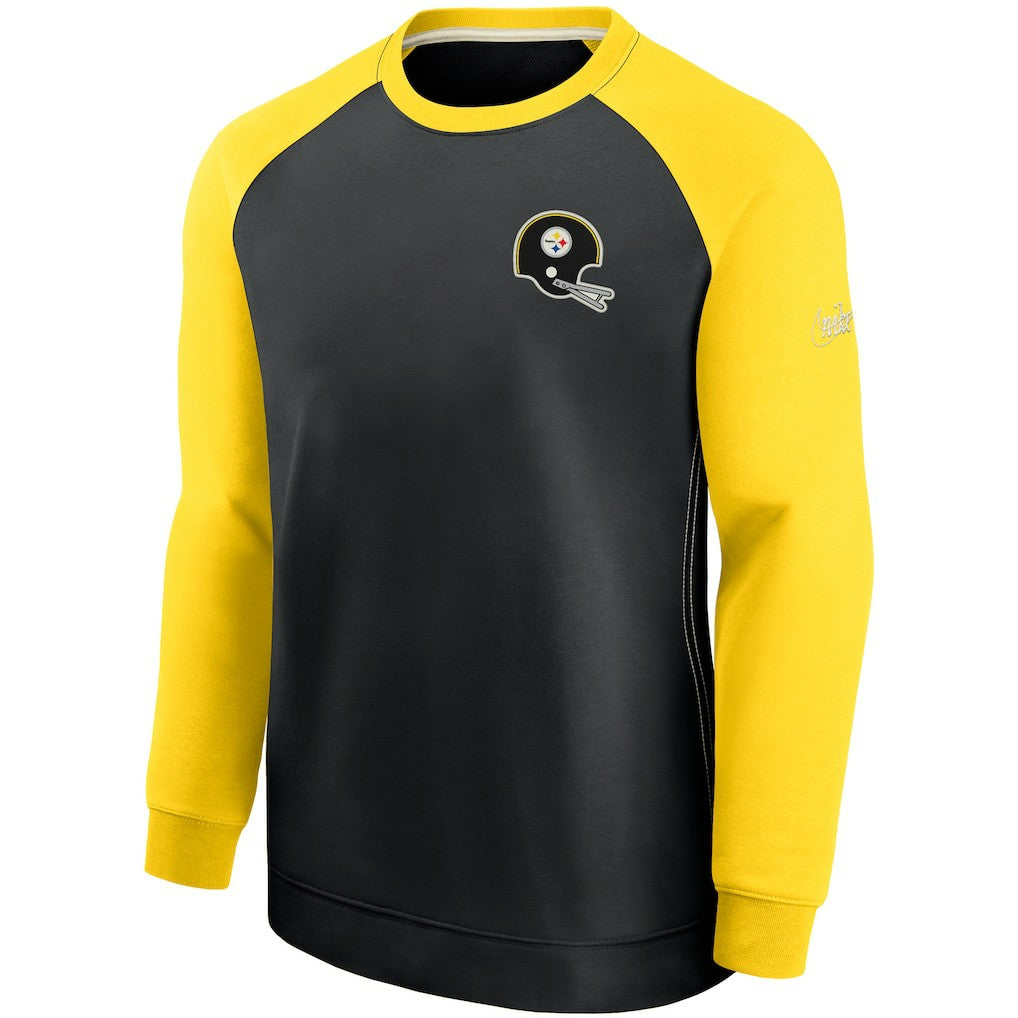 Pittsburgh Steelers Historic Raglan Crew Performance Sweater - Black/Gold