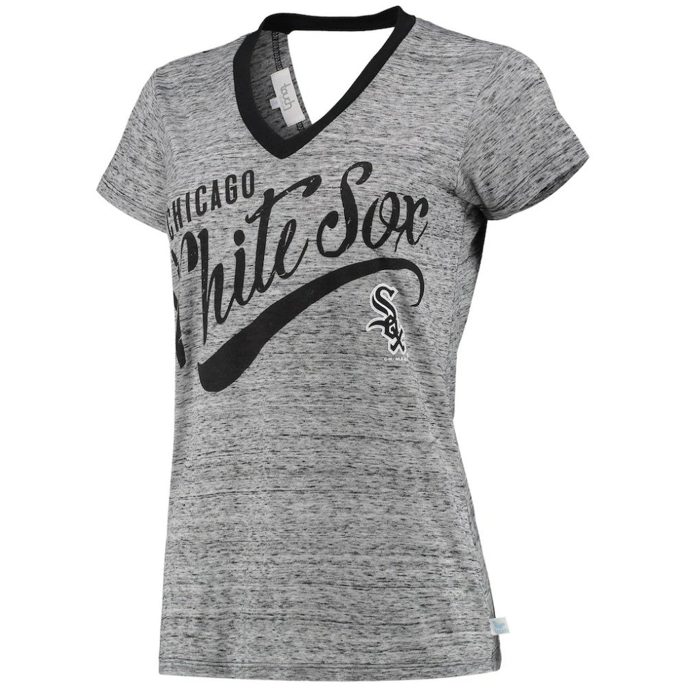Chicago White Sox Touch Women's Hail Mary V-Neck Back Wrap T-Shirt - Black T-shirts