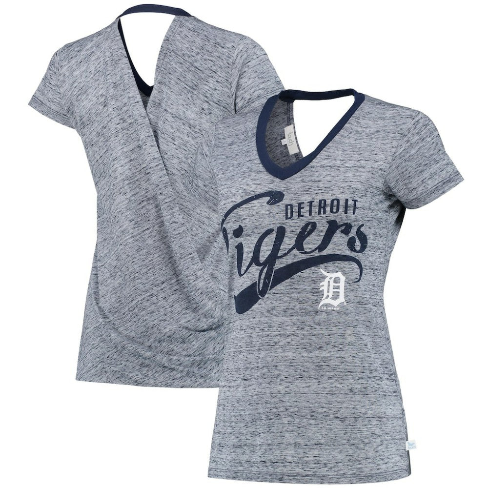 Detroit Tigers Touch Women's Hail Mary V-Neck Back Wrap T-Shirt - Navy T-shirts