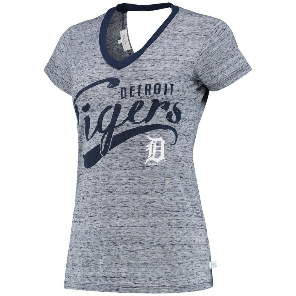 Detroit Tigers Touch Women's Hail Mary V-Neck Back Wrap T-Shirt - Navy T-shirts