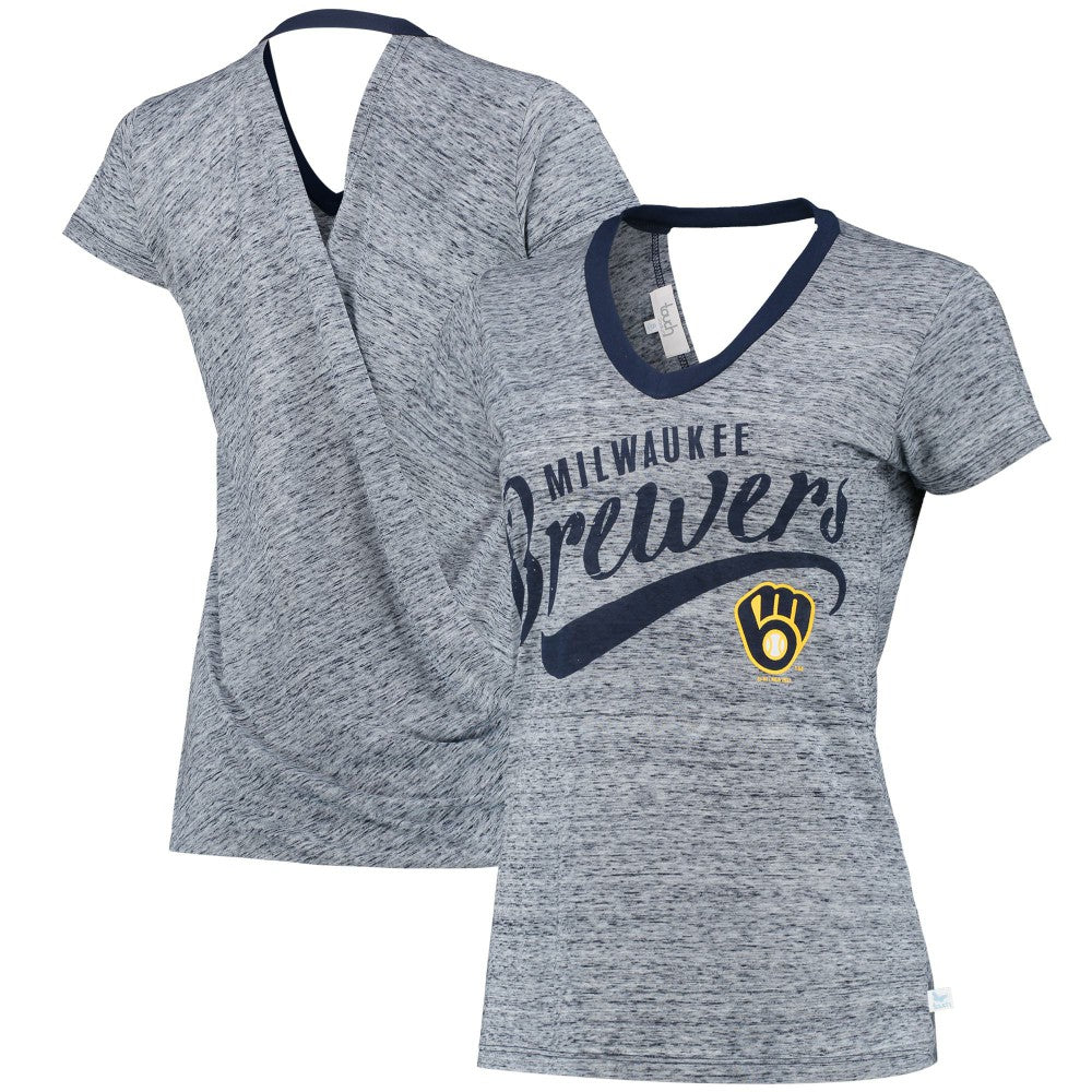 Milwaukee Brewers Touch Women's Hail Mary V-Neck Back Wrap T-Shirt - Navy T-shirts