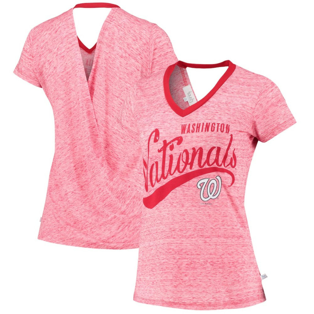 Washington Nationals Touch Women's Hail Mary V-Neck Back Wrap T-Shirt - Red T-shirts