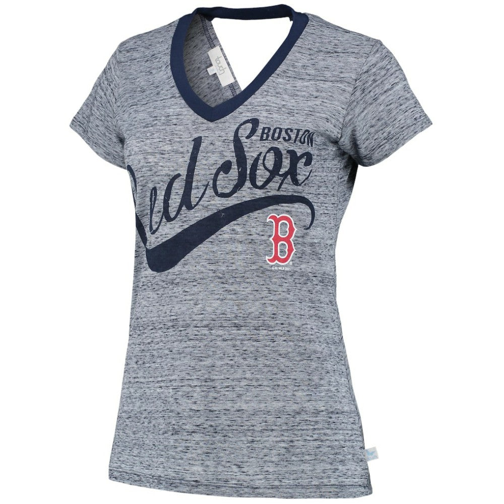 Boston Red Sox Touch Women's Hail Mary V-Neck Back Wrap T-Shirt - Navy T-shirts