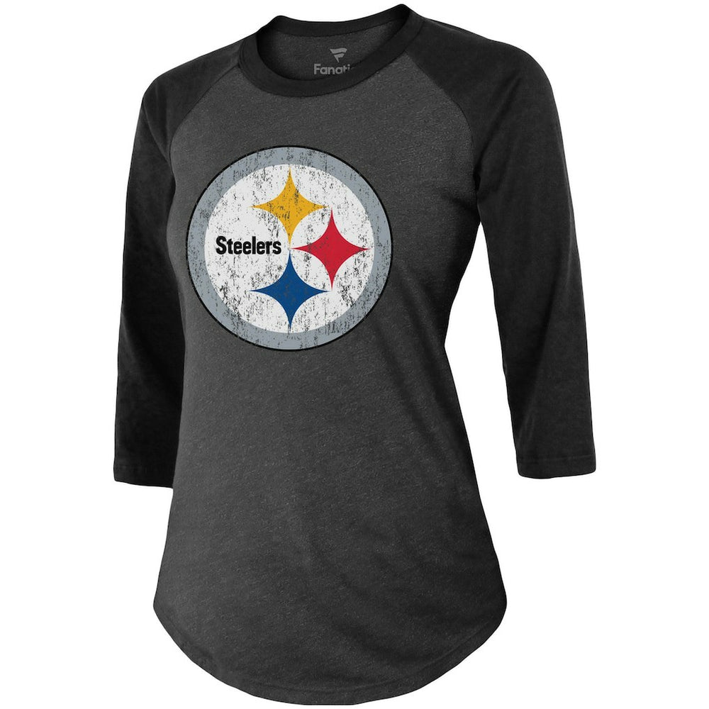Chase Claypool Pittsburgh Steelers Women's Team Player Name & Number Tri-Blend Raglan 3/4-Sleeve T-Shirt - Black T-shirts
