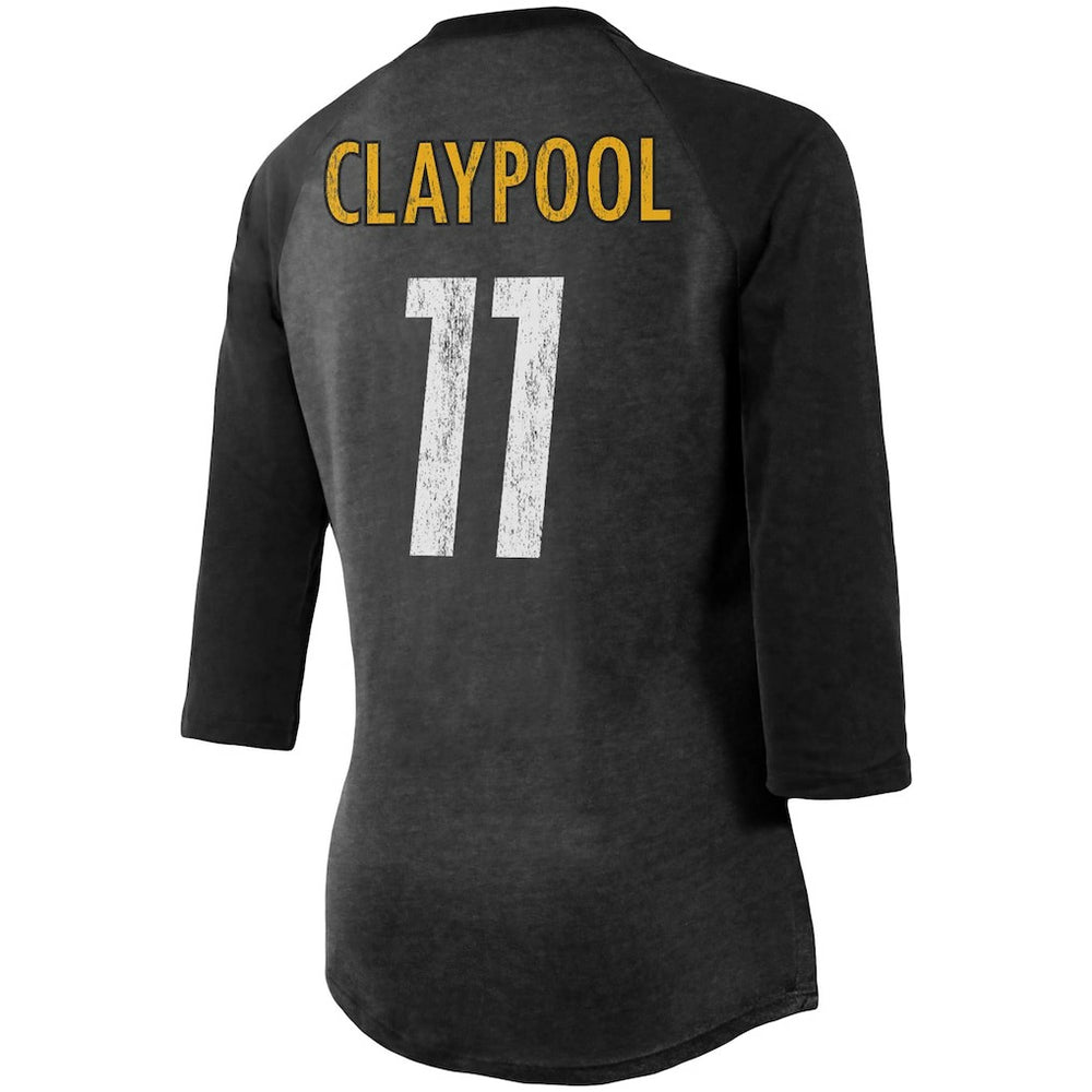 Chase Claypool Pittsburgh Steelers Women's Team Player Name & Number Tri-Blend Raglan 3/4-Sleeve T-Shirt - Black T-shirts