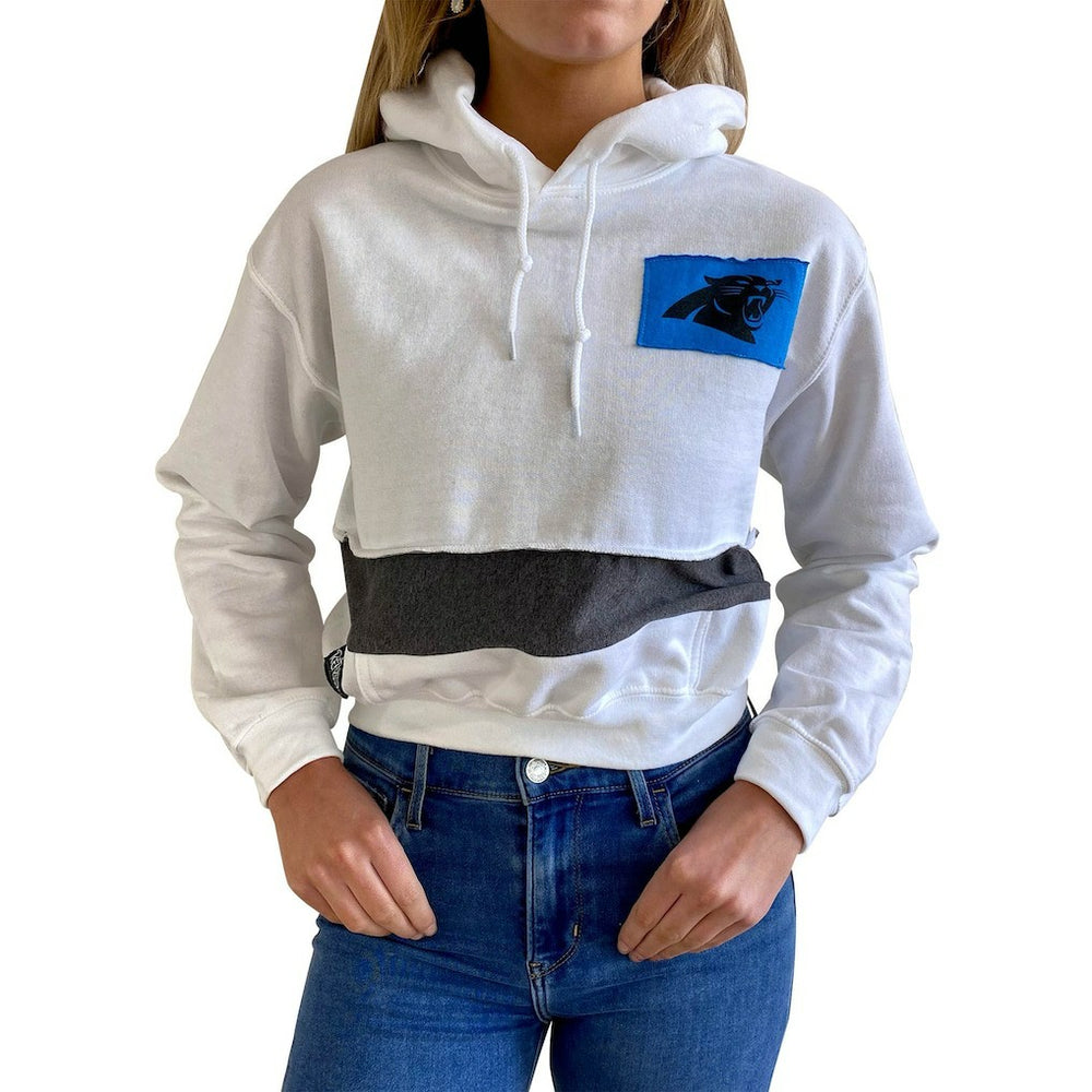Carolina Panthers Refried Apparel Women's Sustainable Crop Dolman Pullover Hoodie - White Hoodies