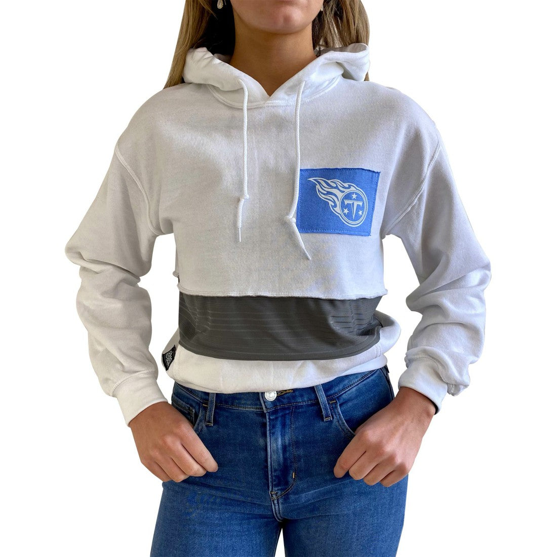 Tennessee Titans Refried Apparel Women's Sustainable Crop Dolman Pullover Hoodie - White Hoodies