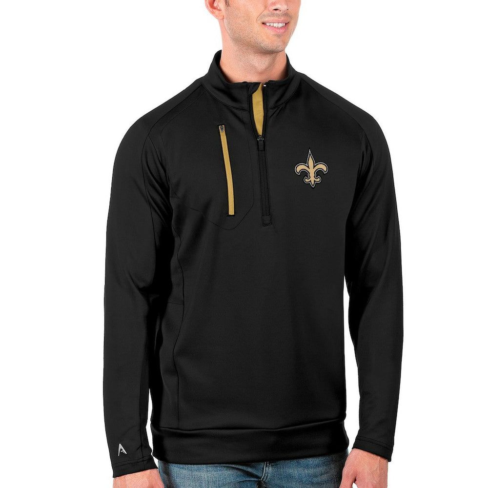 New Orleans Saints Antigua Generation Quarter-Zip Pullover Jacket - Black/Gold Pullover