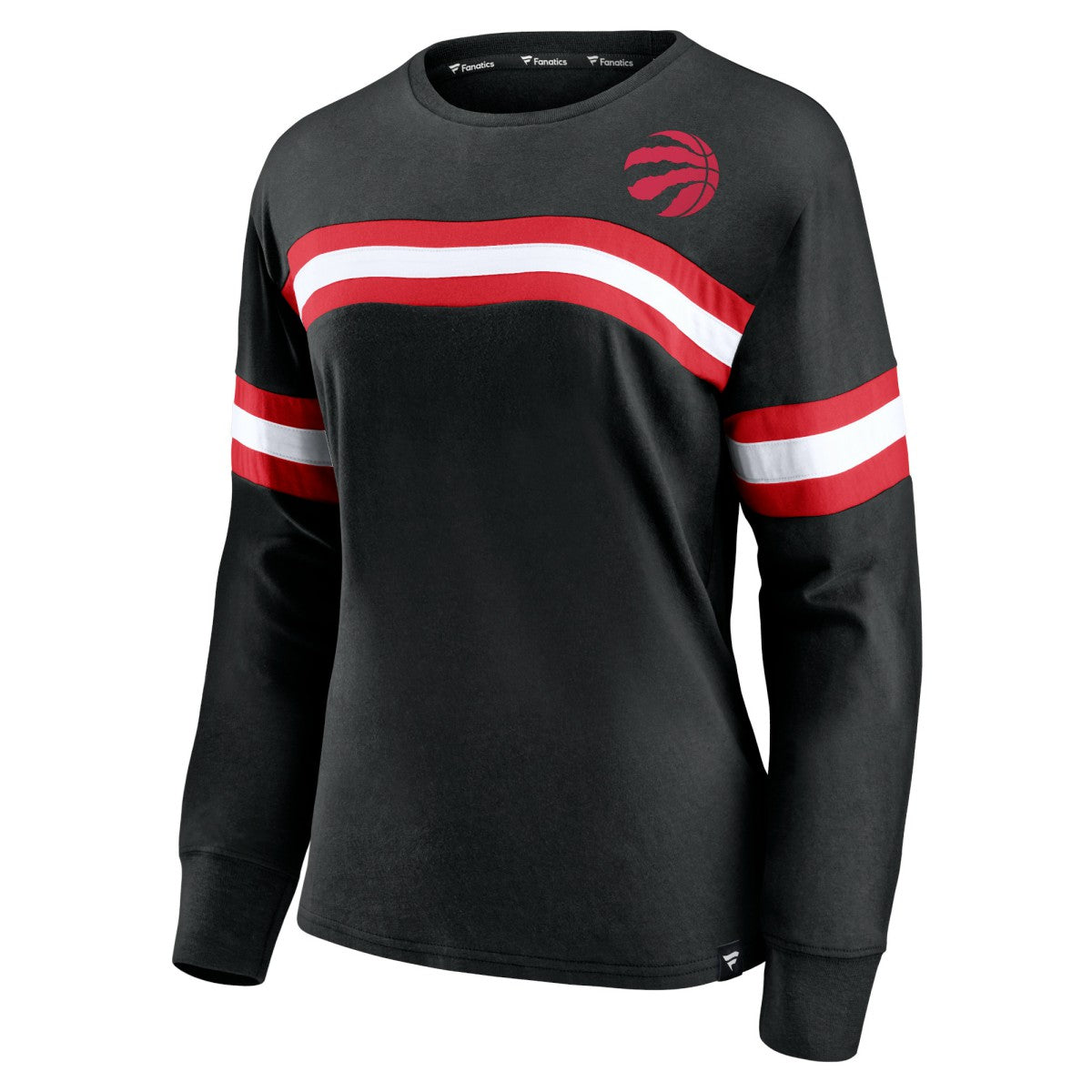 Toronto Raptors Women's Block Party Chest Logo Striped Long Sleeve T-Shirt Black - Fanatics