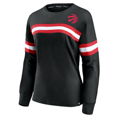 Toronto Raptors Women's Block Party Chest Logo Striped Long Sleeve T-Shirt Black - Fanatics