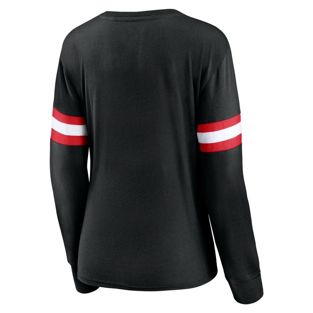Toronto Raptors Women's Block Party Chest Logo Striped Long Sleeve T-Shirt Black - Fanatics