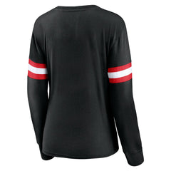 Toronto Raptors Women's Block Party Chest Logo Striped Long Sleeve T-Shirt Black - Fanatics