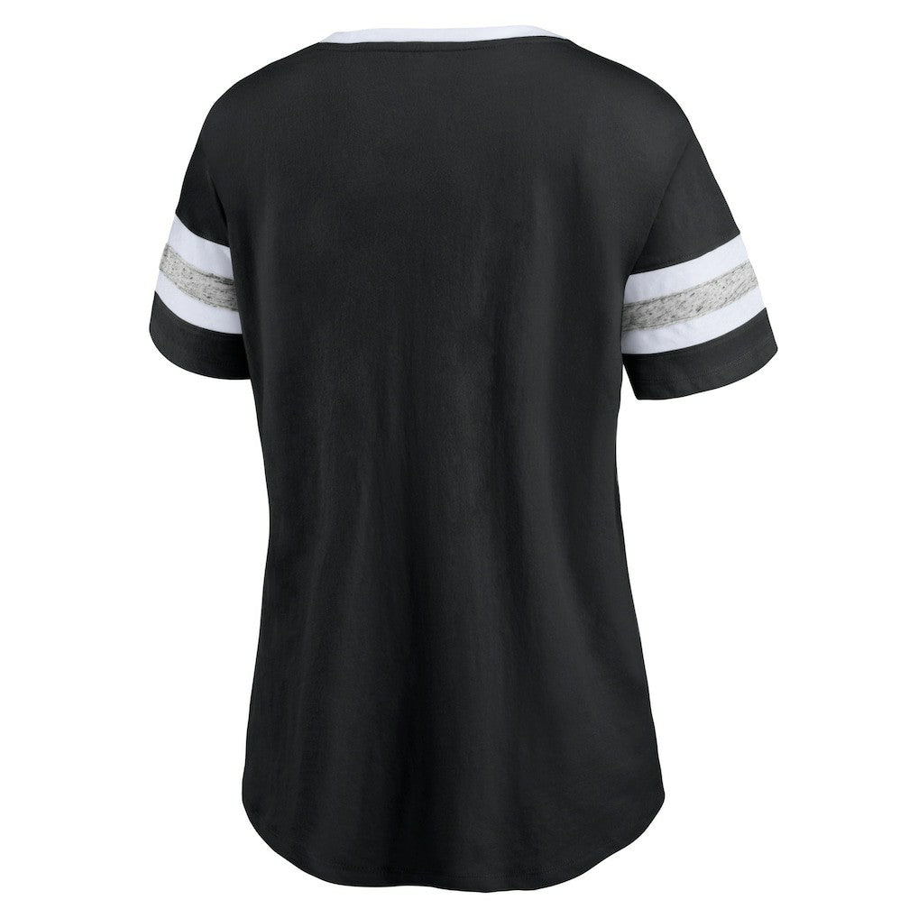 Brooklyn Nets Women's Block Party Striped Sleeve T-Shirt Black/Heathered Gray - Fanatics