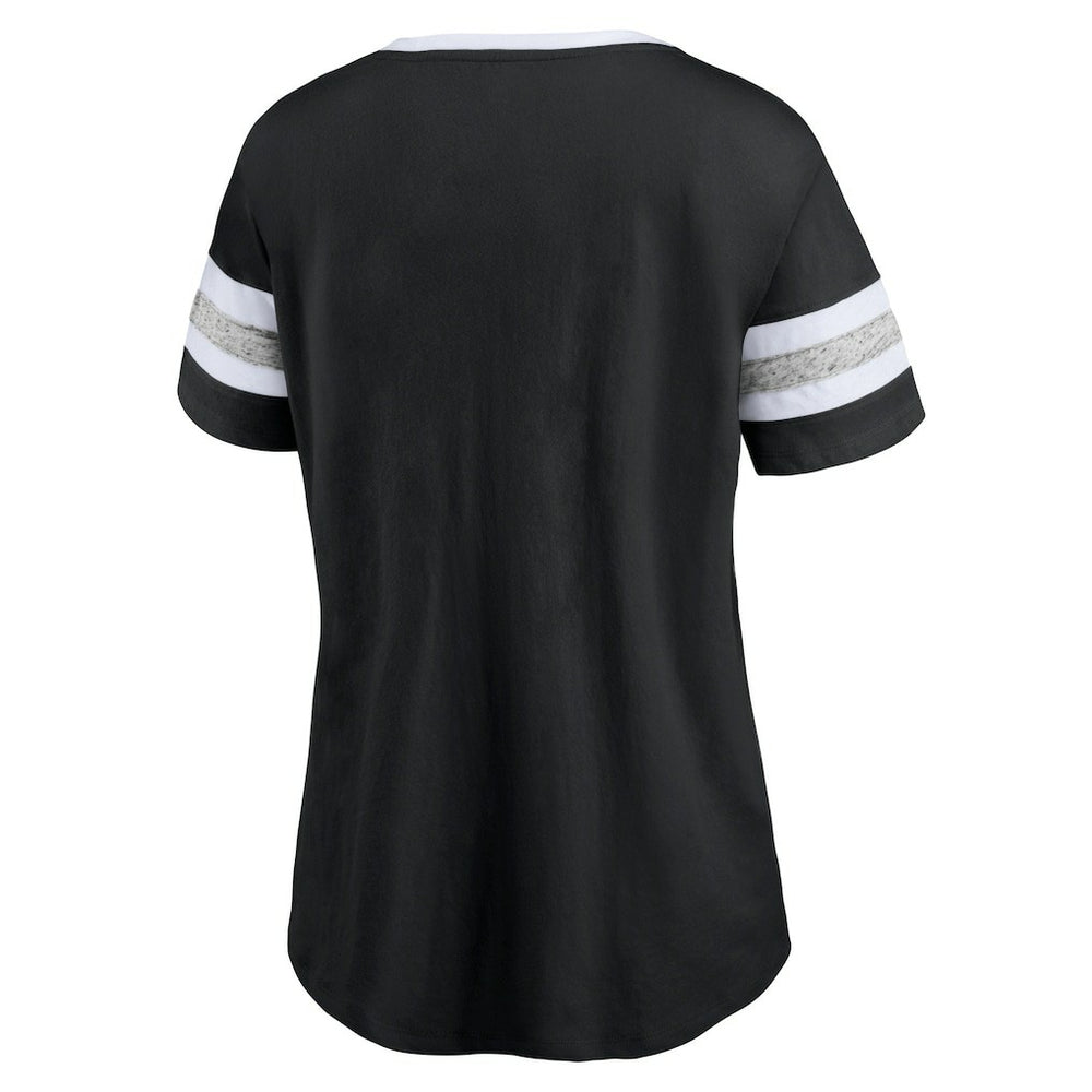 Brooklyn Nets Women's Block Party Striped Sleeve T-Shirt Black/Heathered Gray - Fanatics