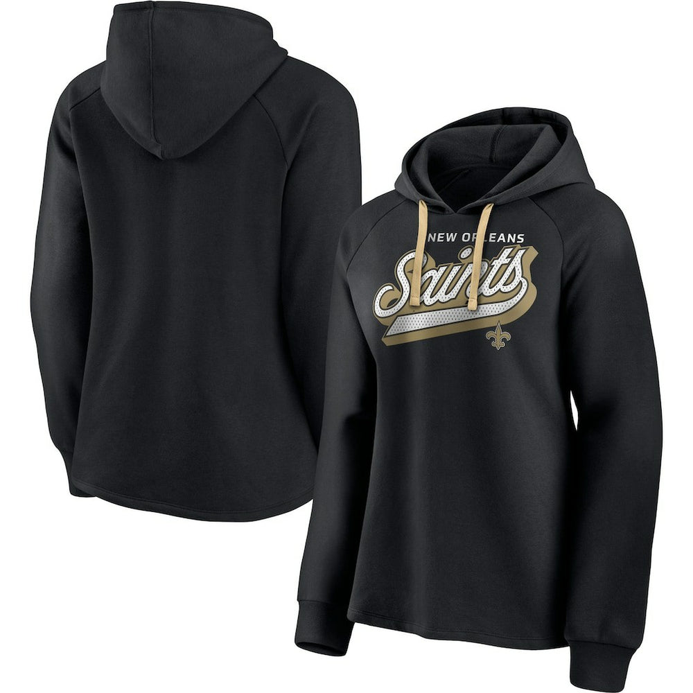 New Orleans Saints Women's First Contact Raglan Pullover Hoodie - Black Hoodies